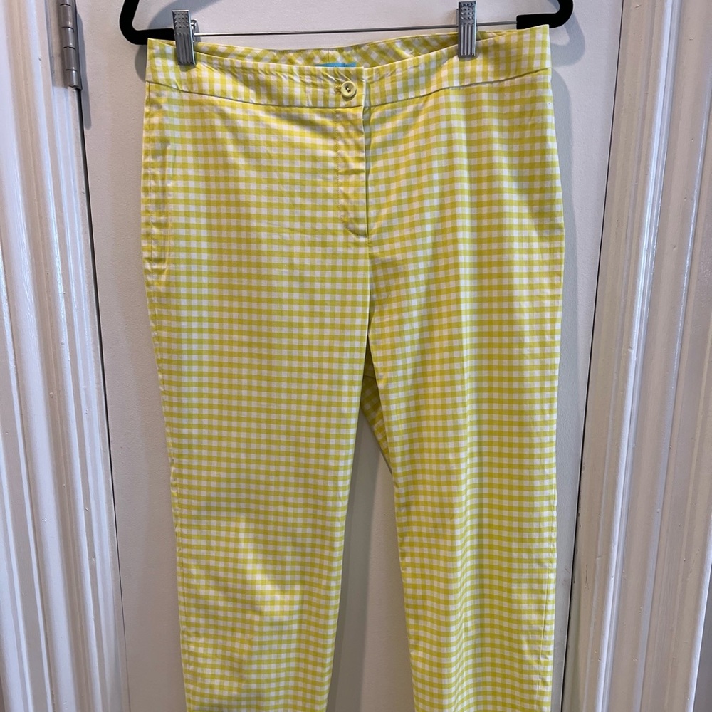 J.McLaughlin Yellow Gingham Cotton Stretch Pants